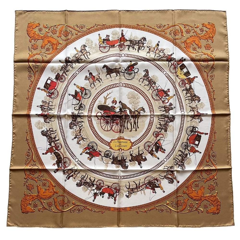 Vintage Hermès Scarf: La Promenade de Longchamps. Regal Pageantry by P. Ledoux